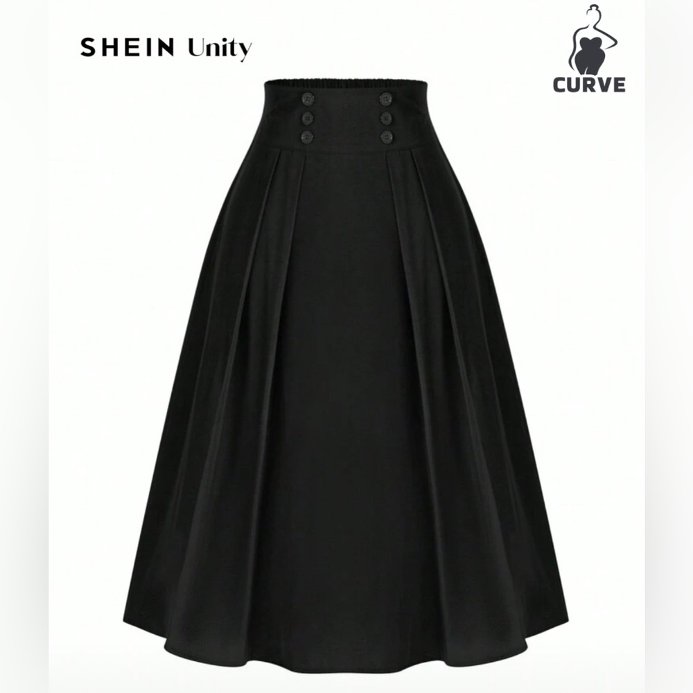 NEW SHEIN Unity Black Buttoned High Waist Pleated Skirt